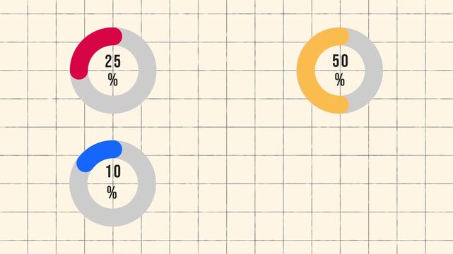 Set of four Pie chart animation on a grid for visualizing percentage data with smooth transitions. Suitable for presentations or data analysis projects.