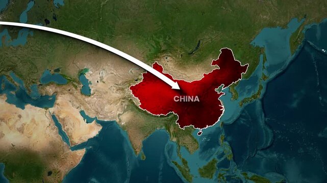 Animation United States to China Distance 11,100 km Route Map Animation