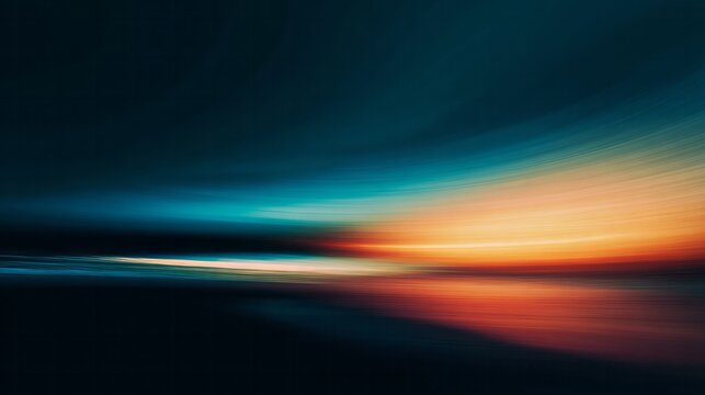 Motion blur abstract background with vibrant sunset and dark horizon.