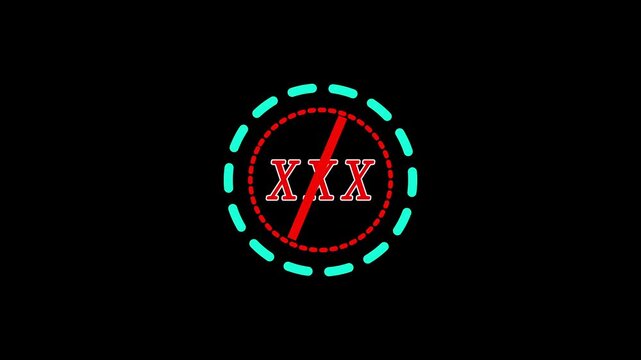 No Porn Sign. XXX adults only content sign. Button. Age limit icon. Prohibition sign isolated on red and sky .no xxx and prohibition sign animation.4K motion animation.