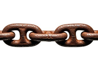 Fototapeta premium heavy, rusted wrought iron chain with thick links, extreme close-up under dramatic rim lighting, showcasing deep textures and pitting against a transparent studio background. concept of aged security