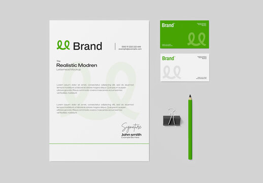 Realistic Stationery Branding Mockup with Letterhead and Business Cards
