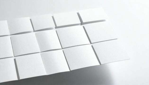Maqueta de papel blanco plegado en cuadr&iacute;cula sobre fondo claro con sombras suaves para dise&ntilde;o de folleto o mapa minimalista y elegante.