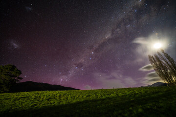 Night Sky Landscape with Aurora Australis, Queenstown NZ purple aurora milky way
