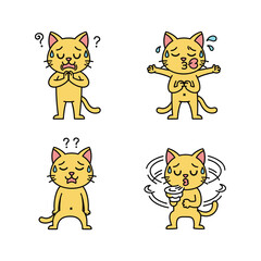 Fototapeta premium Cartoon cat showing different emotions and reactions with question marks and sweat drops