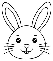 Obraz premium Cartoon outline of a happy rabbit head, with long ears and whiskers, smiling.