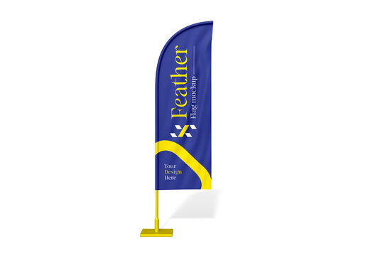 Realistic Teardrop Feather Flag Mockup on White Background for Branding
