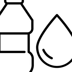 water bottle and water drop icon in simple outline style.