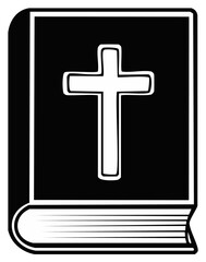 Obraz premium Illustrated Holy Book Graphic with Cross Symbol on Dark Binding