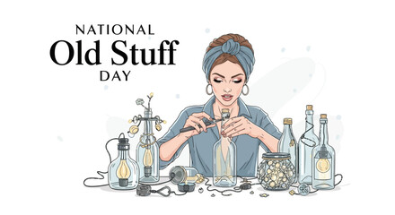 Woman repurposing old items on National Old Stuff Day with recycling and upcycling in mind.