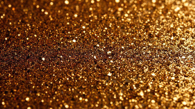Luxurious gold glitter texture background with sparkling metallic shine. Glamorous and festive surface perfect for beauty branding, holiday promotion, wedding invitation, fashion advertising, party po