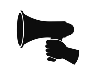 Hand holding marketing megaphone icon silhouette vector illustration isolated on white background