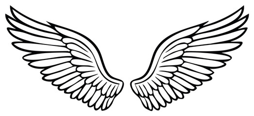 Pair of Stylized Angel Wings Line Drawing Graphic Element