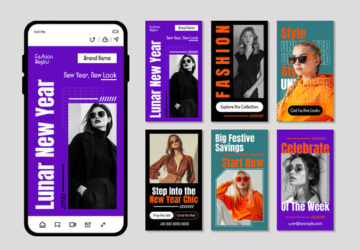 Fashion Social Media Story Templates for New Year and Festive Sale