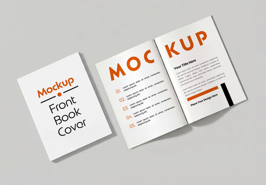 Professional Front Book Cover and Open Page Spread Mockup Set