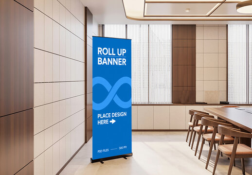 Realistic Indoor Rollup Banner Mockup