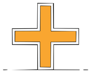 Fototapeta premium Orange Plus Sign Symbol Hand Drawn Outline Cartoon Style Graphic Element