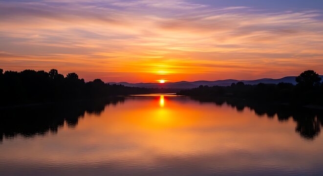 Serene sunset over calm water with vibrant sky