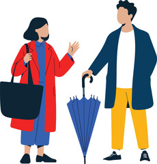 Cute Modern Couple Under Umbrella  Rainy Weather Fashion Flat Vector Illustration © MSTZOWRON