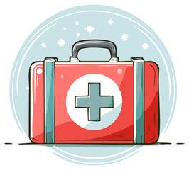 Fototapeta premium Cartoon illustration of a first aid kit, medical equipment, or emergency medical supplies