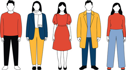 Modern Fashionable People Vector Set  Stylish Men and Women in Casual Urban Outfits © MSTZOWRON