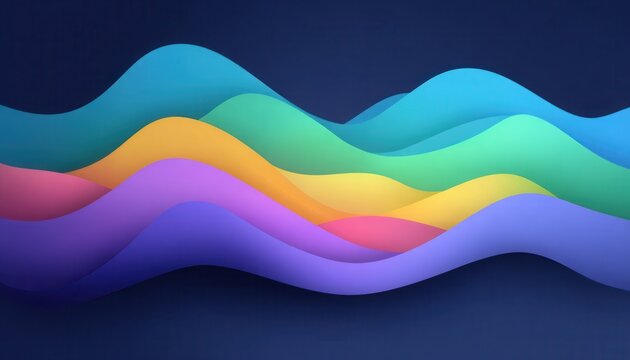 Fondo abstracto con ondas tridimensionales de colores vibrantes y capas fluidas sobre un fondo oscuro, ideal para dise&ntilde;o gr&aacute;fico moderno.