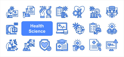 Health Science icon set, with Clinical Laboratory, Pathology Science, Clinical Diagnostics, Disease Analysi.