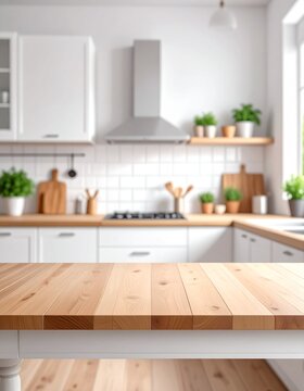 Table top and blurred kitchen room as background