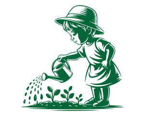 Little gardener watering plants