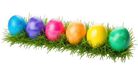 Fototapeta premium Colorful easter eggs nestled in green grass with vibrant hues