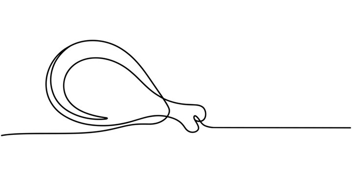 chicken turkey leg continuous one line drawing, Continuous single one line drawing art of broiler chicken turkey legs. Vector illustration, Continuous one line drawing a fried chicken. 