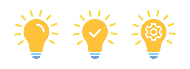 Light bulb icon with tick mark and cogwheel representing innovation, idea, solution, creativity and more. Transparent PNG and vector © MKIN