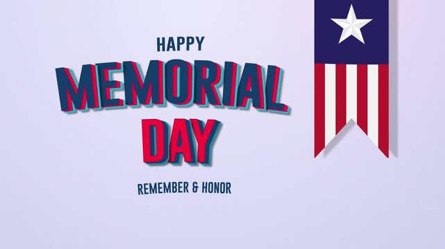Happy Memorial Day Patriotic Banner with American Flag Ribbon animation 4k.