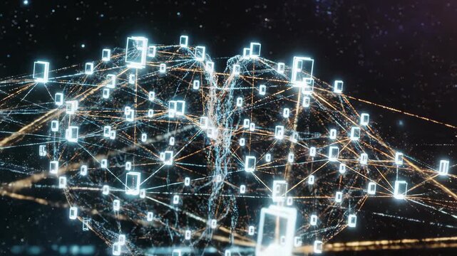 Abstract Digital Knowledge Network Forming A Glowing Brain In Space