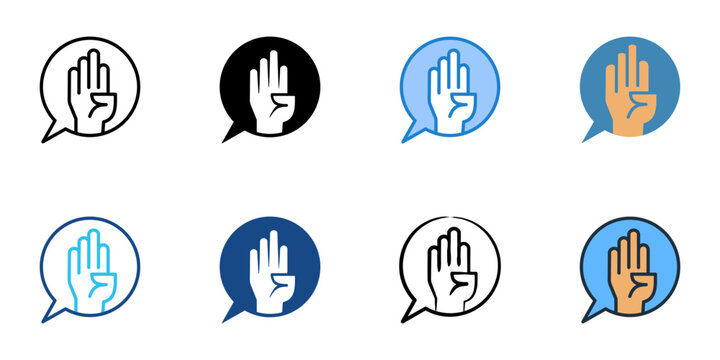 Sign Language icons set multiple style collection. Editable stroke 
