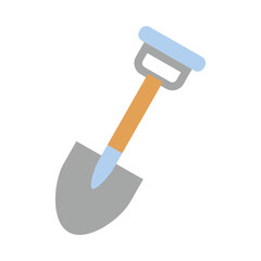 A flat design illustration of a shovel on a white background