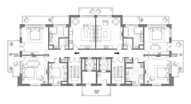 Detailed modern office floor plan with meeting rooms and workspaces