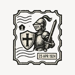 Fototapeta premium Vintage knight postage stamp illustration.