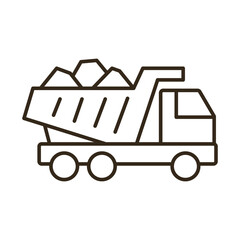 Dump truck filled with rocks depicted as a line drawing © KangBekgron