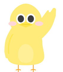 Cute Waving Yellow Chick Character Vector Illustration