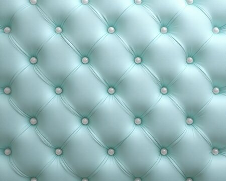 Textura de tapicer&iacute;a capiton&eacute; en color azul claro con botones de perlas elegantes para dise&ntilde;o de interiores y fondos de lujo.