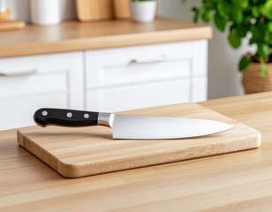 Chef's Knife on a Wooden Cutting Board