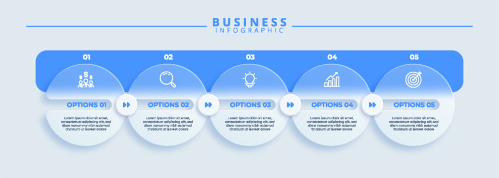 Infographic label design template featuring icons and 5 distinct steps. Ideal for process charts, presentation slides, workflow schemes, banners, flow diagrams, and data visualizations.