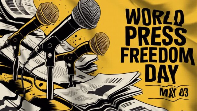 Featuring WORLD PRESS FREEDOM DAY with a waving flag style, Great for opening videos, campaign videos, greetings