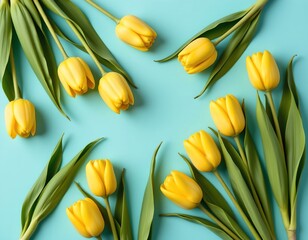 Bright Yellow Tulips Minimalist Pastel Setting