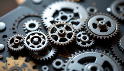 Closeup Vintage Gears and Cogs with Soft Ambient Lighting