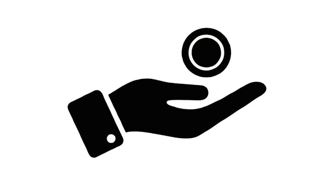Solid black hand holding coin icon symbolizing zakat donation