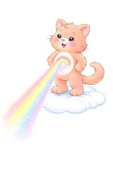Fototapeta premium Katze mit Regenbogenstrahl - Süße Katzen Illustration -Kinderbuch Grafik - Katzen Clipart