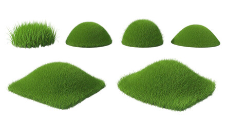 Fototapeta premium isolated 3d render of various grassy mounds and clumps on a plain white background natural elements or landscaping concepts