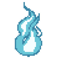 Fototapeta premium Blue fire wisp pixel art icon for ghost or magic element